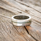 "VERTIGO" - MOSS & ANTLER INLAYS WITH SAND LINING WEDDING RING-6