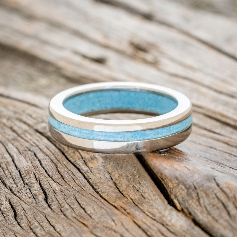 "VERTIGO" - TURQUOISE WEDDING RING FEATURING A TURQUOISE LINED BAND-3