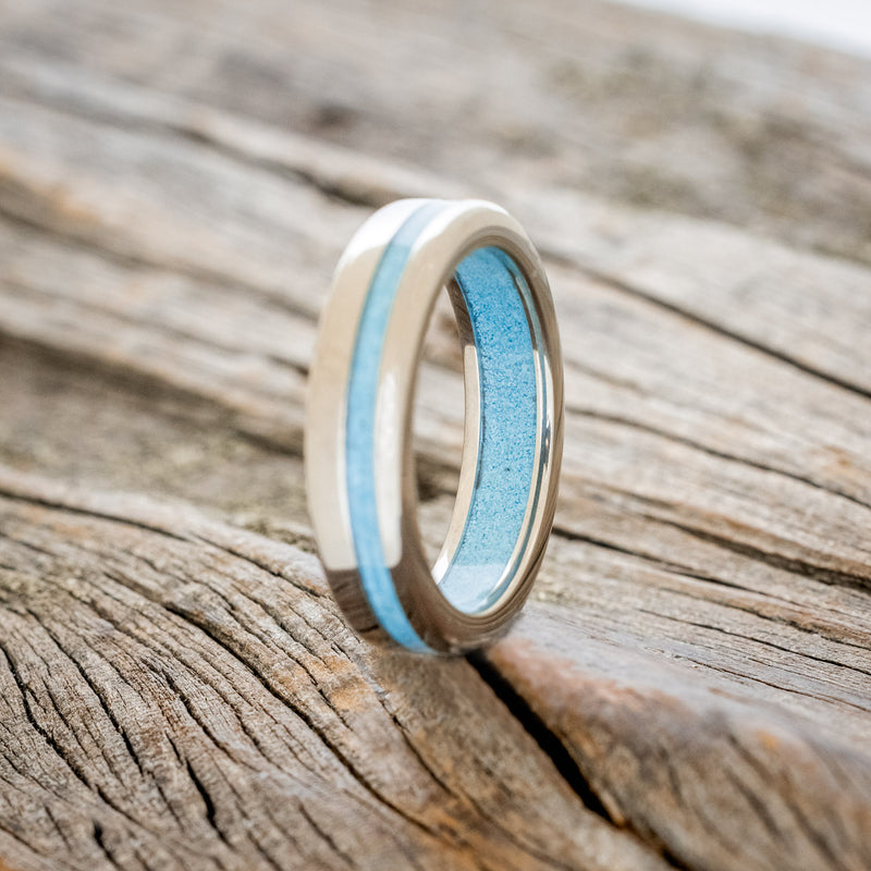 "VERTIGO" - TURQUOISE WEDDING RING FEATURING A TURQUOISE LINED BAND-4