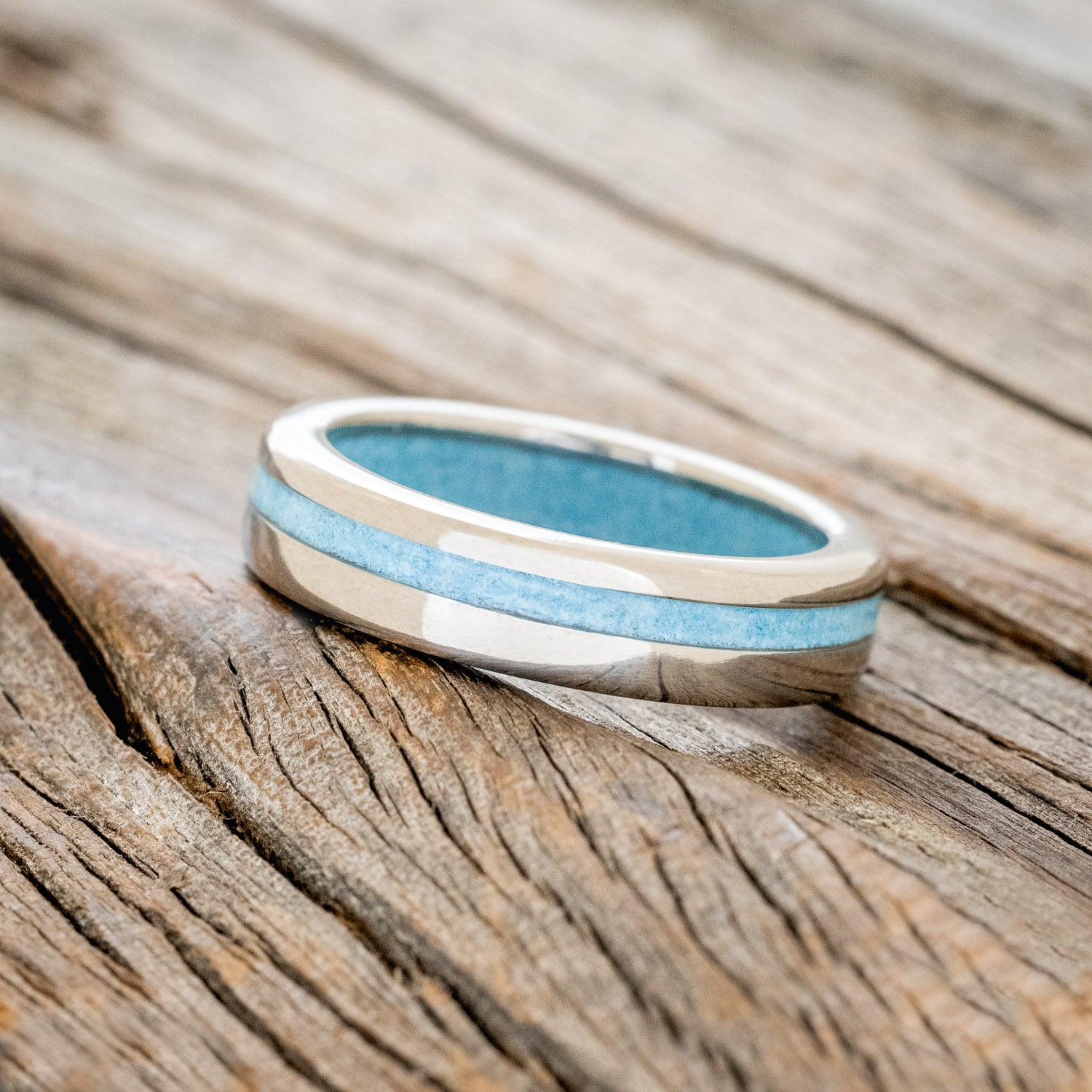 "VERTIGO" - TURQUOISE WEDDING RING FEATURING A TURQUOISE LINED BAND-2