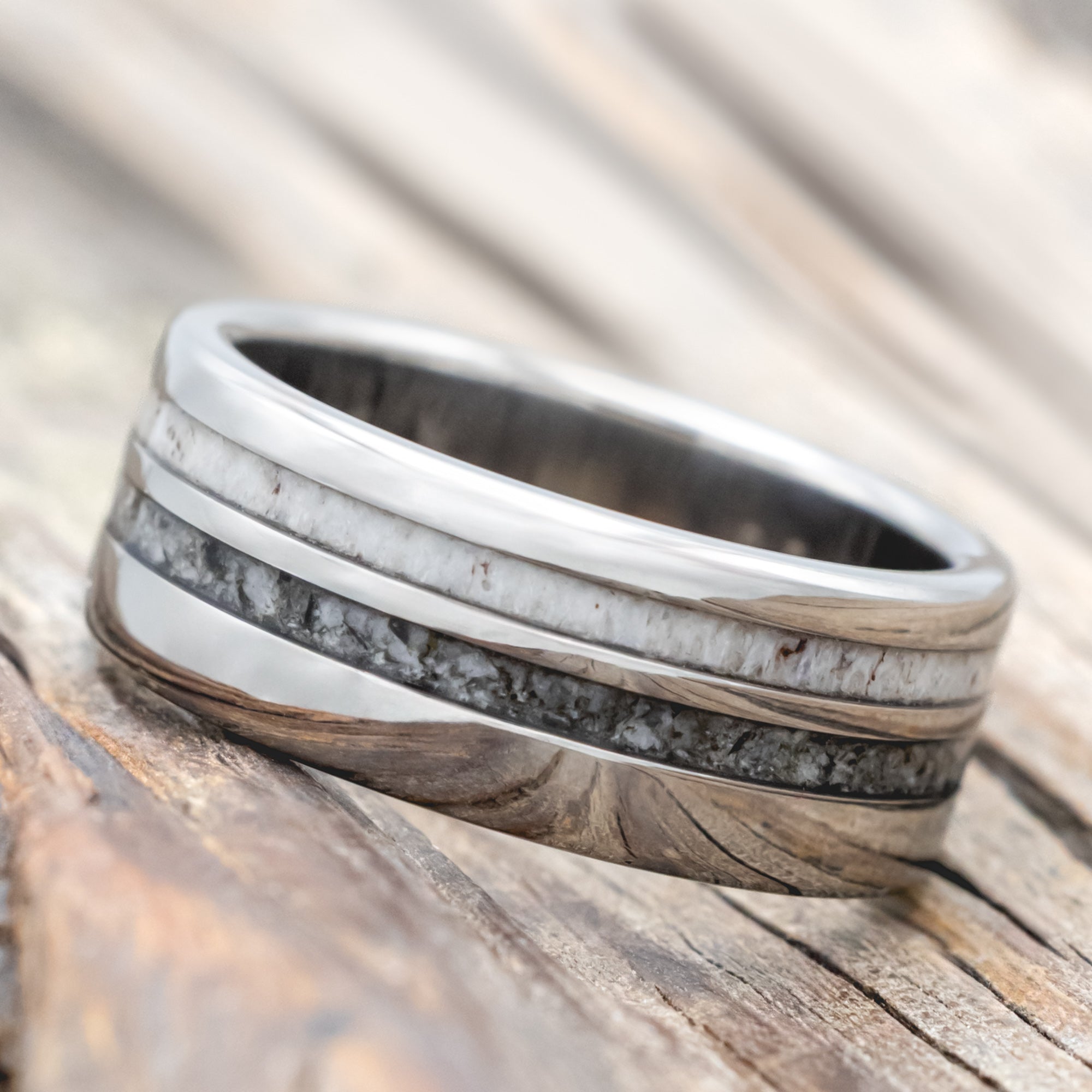 "COSMO" - MOONSTONE & ANTLER WEDDING BAND-Staghead Designs