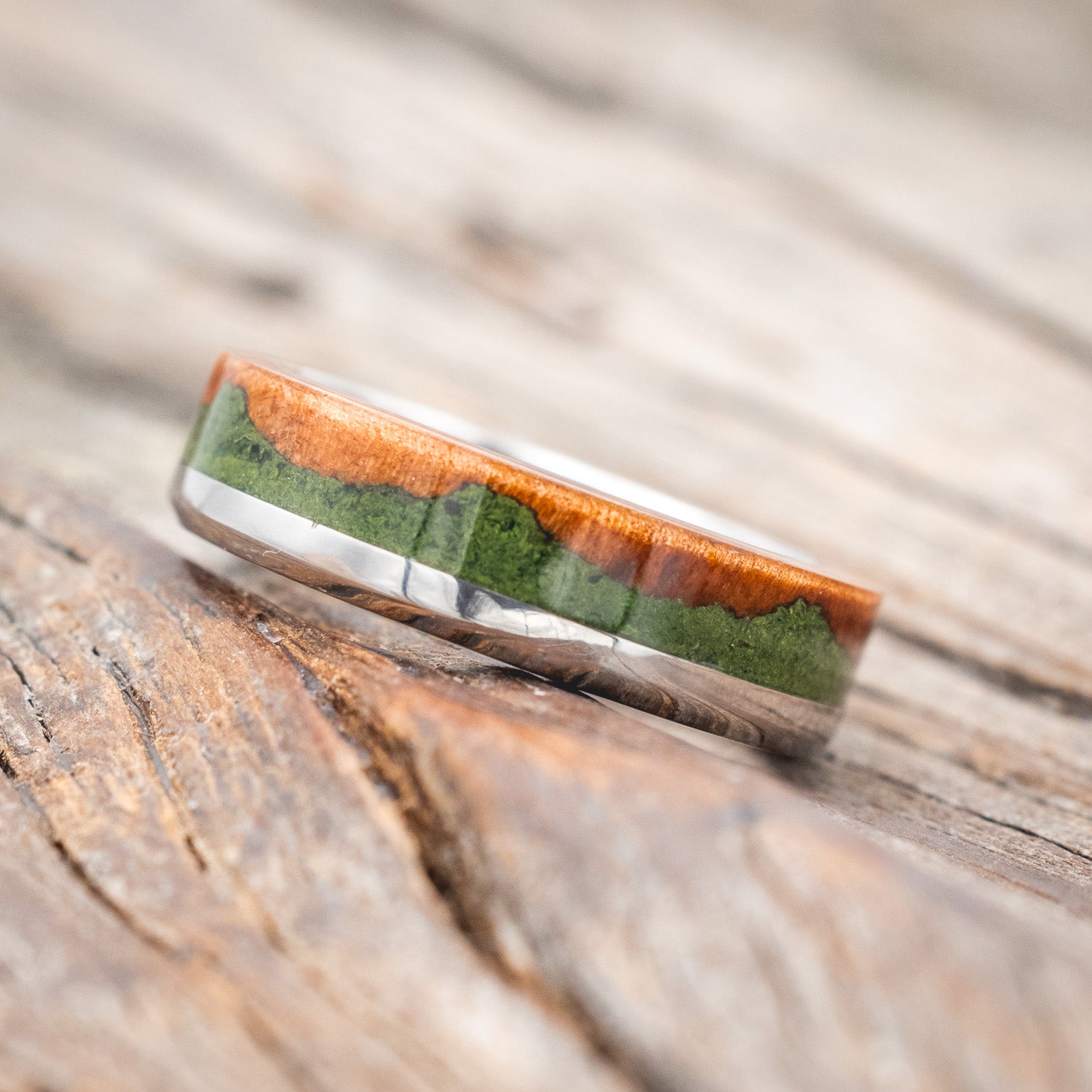 "EZRA" - REDWOOD & MOSS WEDDING RING-Staghead Designs