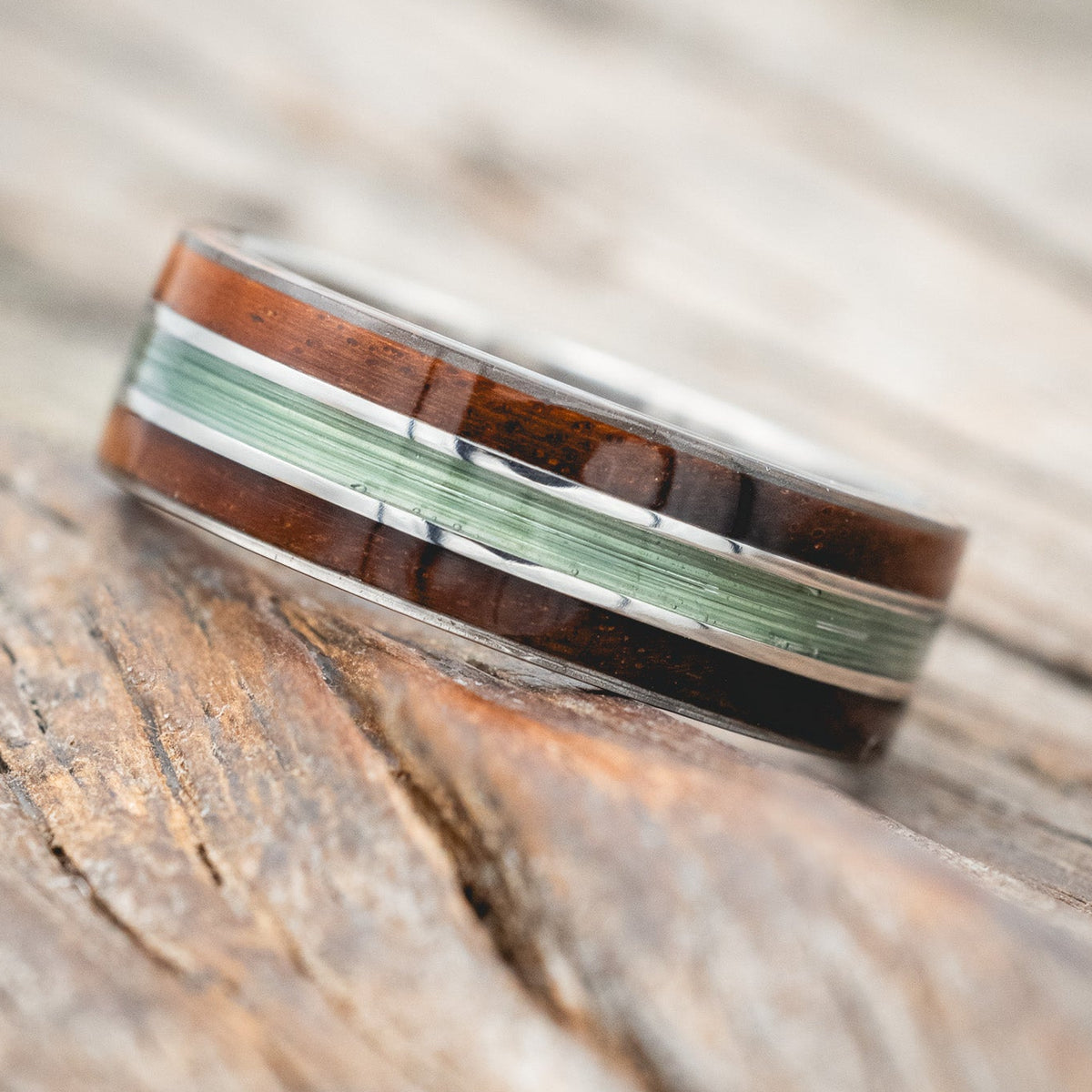 "GLEN" - KOA WOOD & FISHING LINE WEDDING RING-Staghead Designs