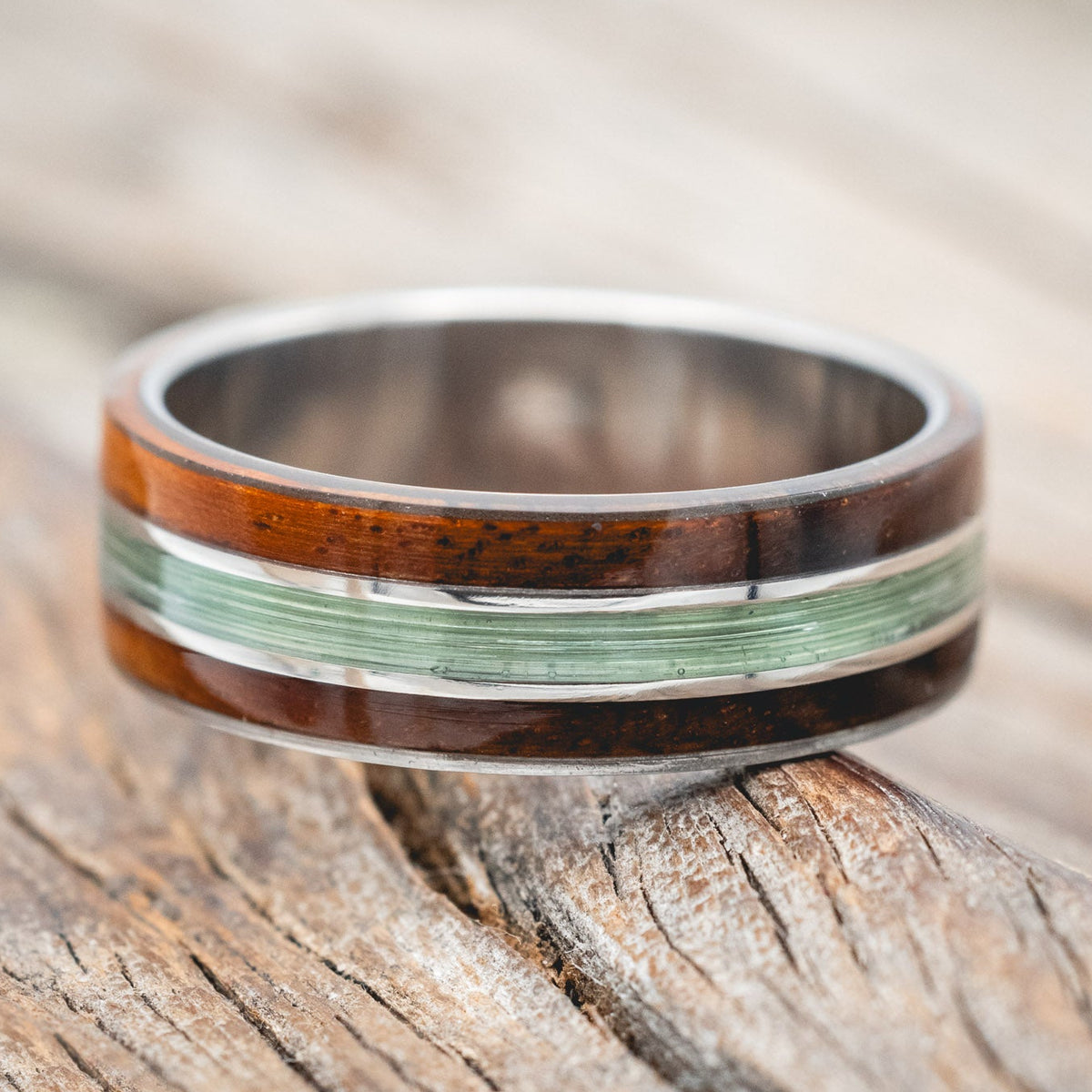 "GLEN" - KOA WOOD & FISHING LINE WEDDING RING-Staghead Designs