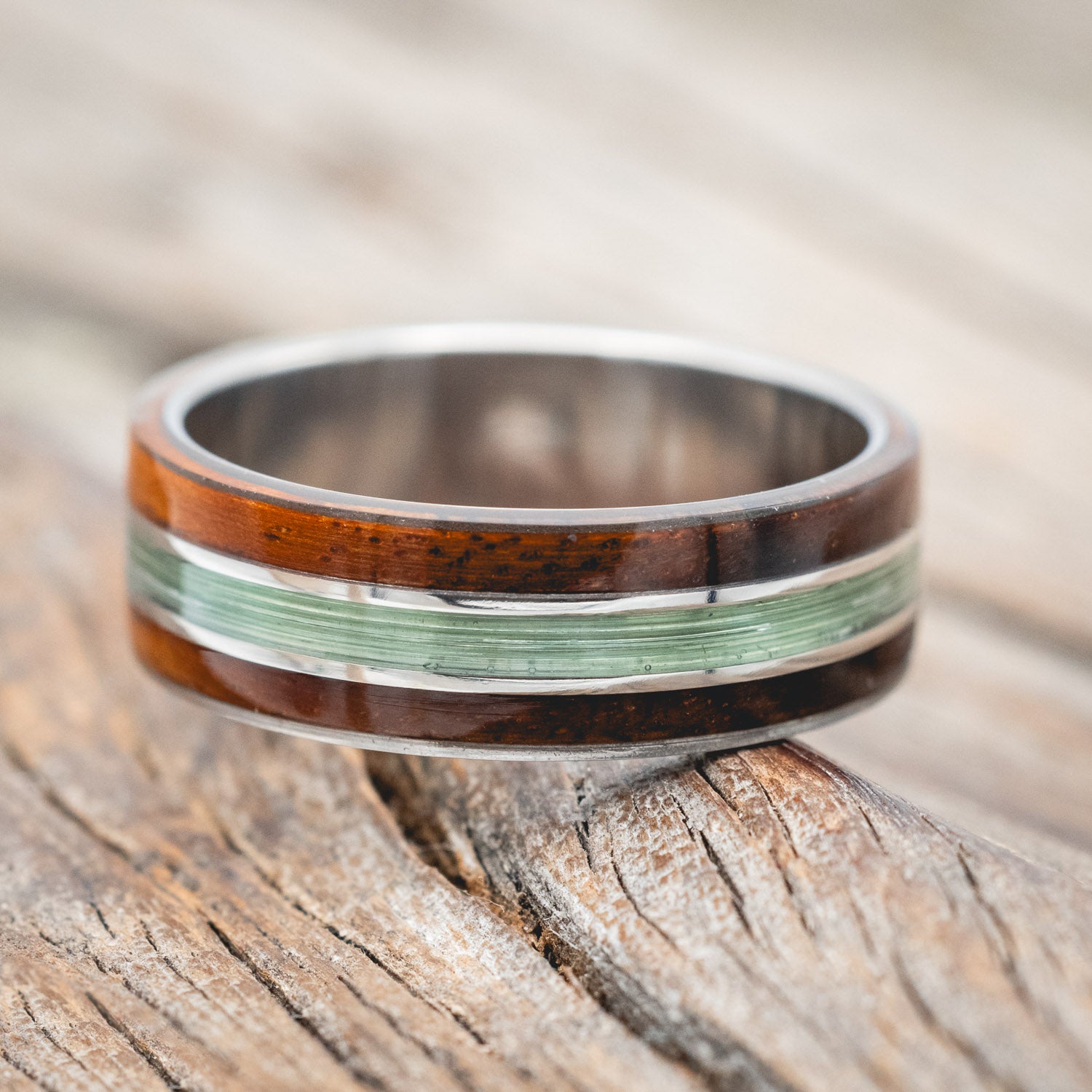 "GLEN" - KOA WOOD & FISHING LINE WEDDING RING-Staghead Designs