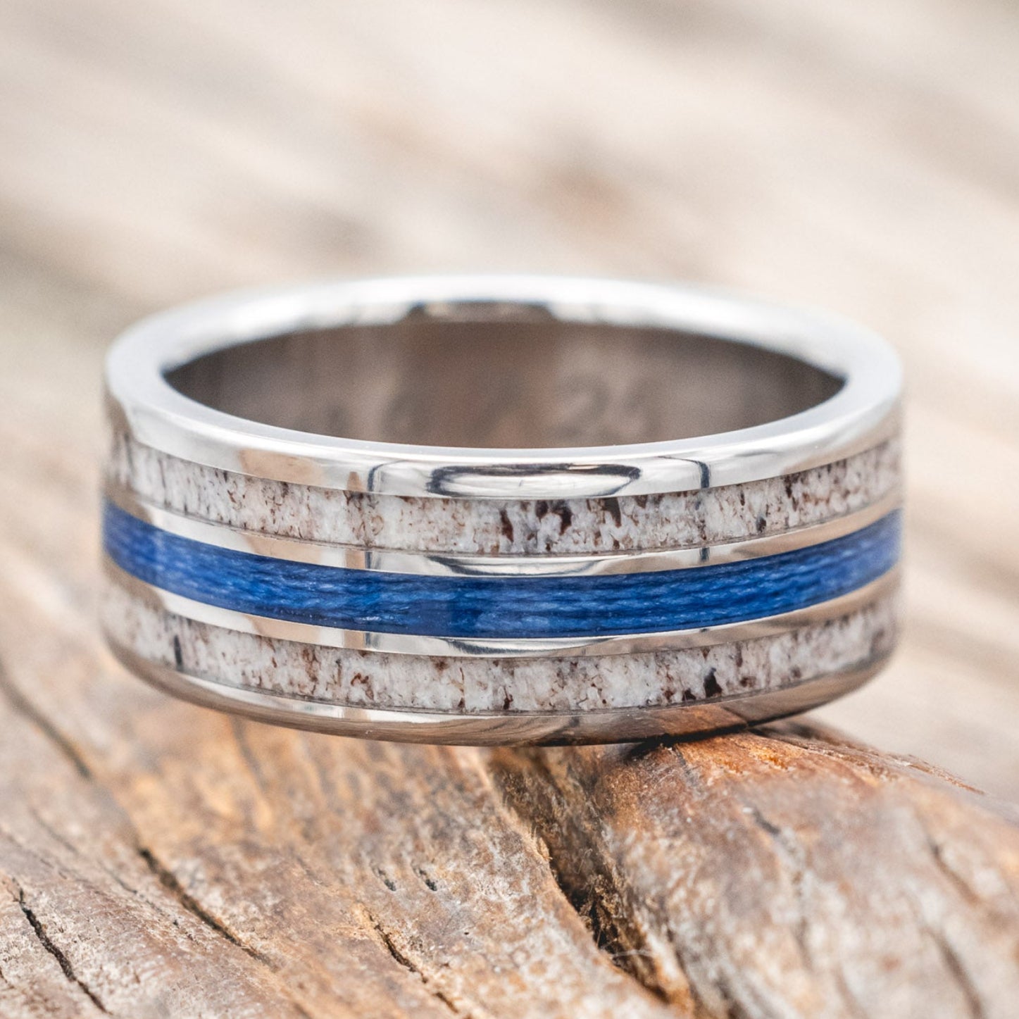 "RIO" - ANTLER & BLUE FISHING LINE WEDDING BAND-Staghead Designs