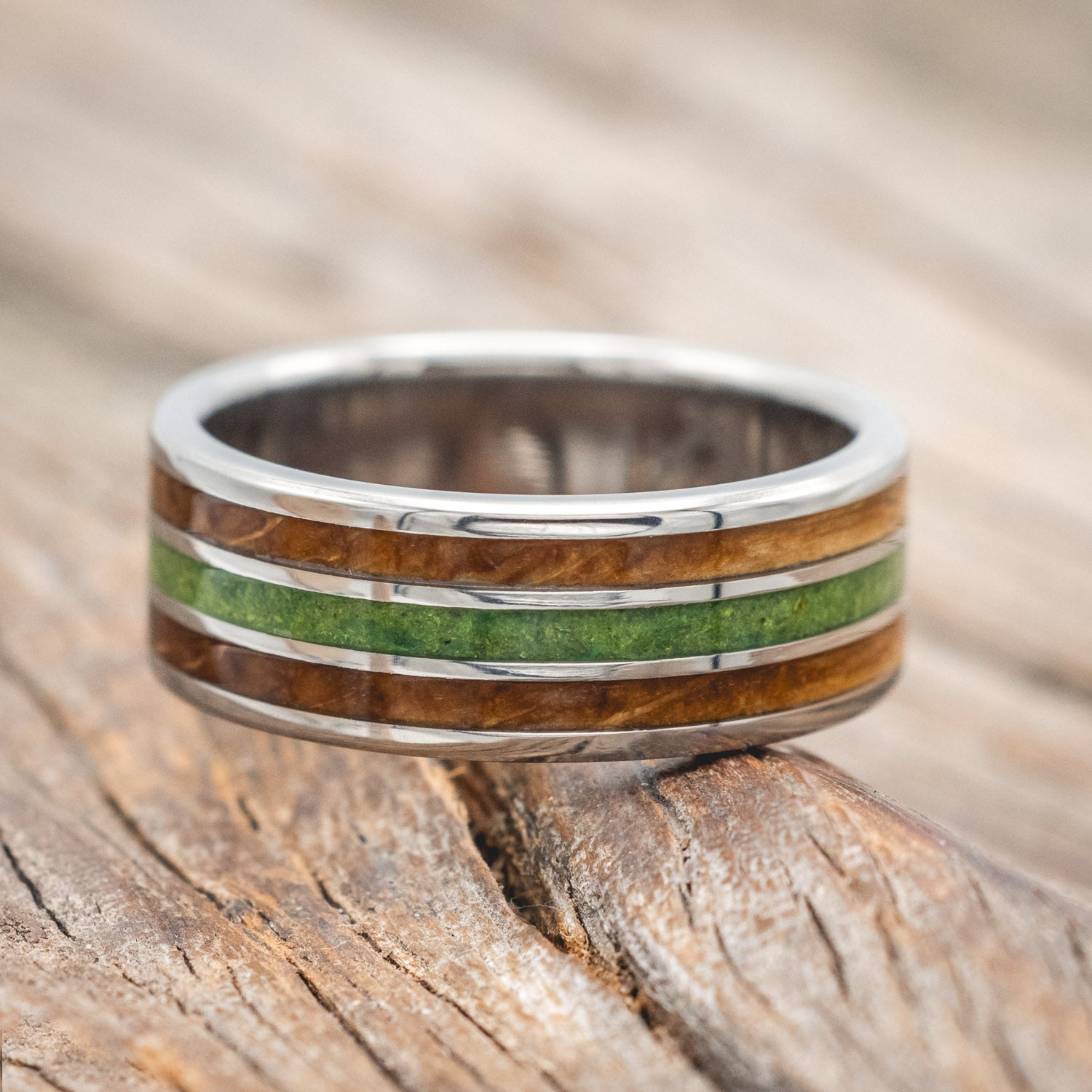 "RIO" - WHISKEY BARREL OAK & MOSS WEDDING BAND-Staghead Designs