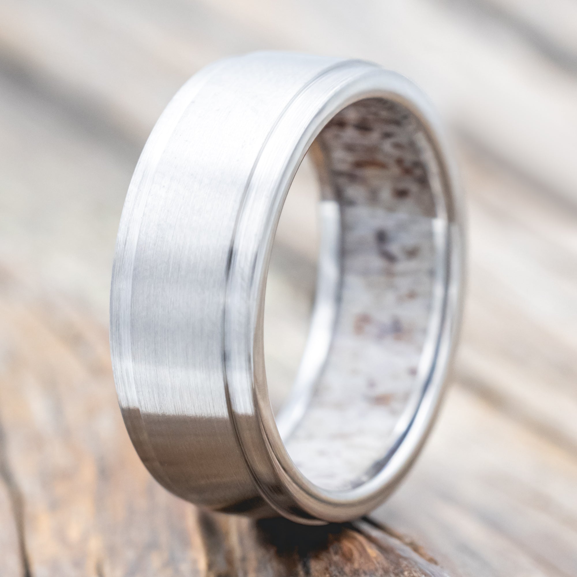 "SEDONA" - ANTLER LINED WEDDING RING WITH A BRUSHED FINISH