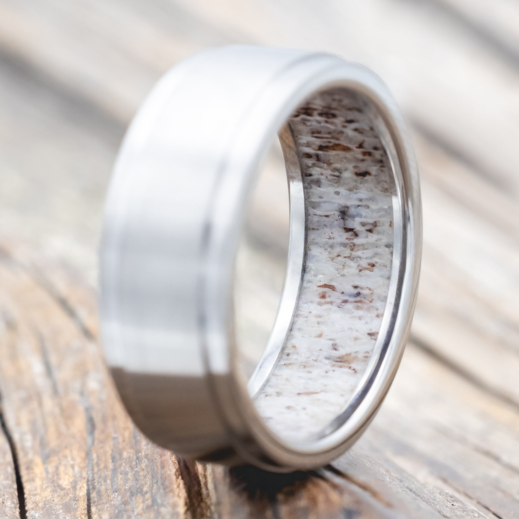 "SEDONA" - ANTLER LINED WEDDING RING WITH A BRUSHED FINISH