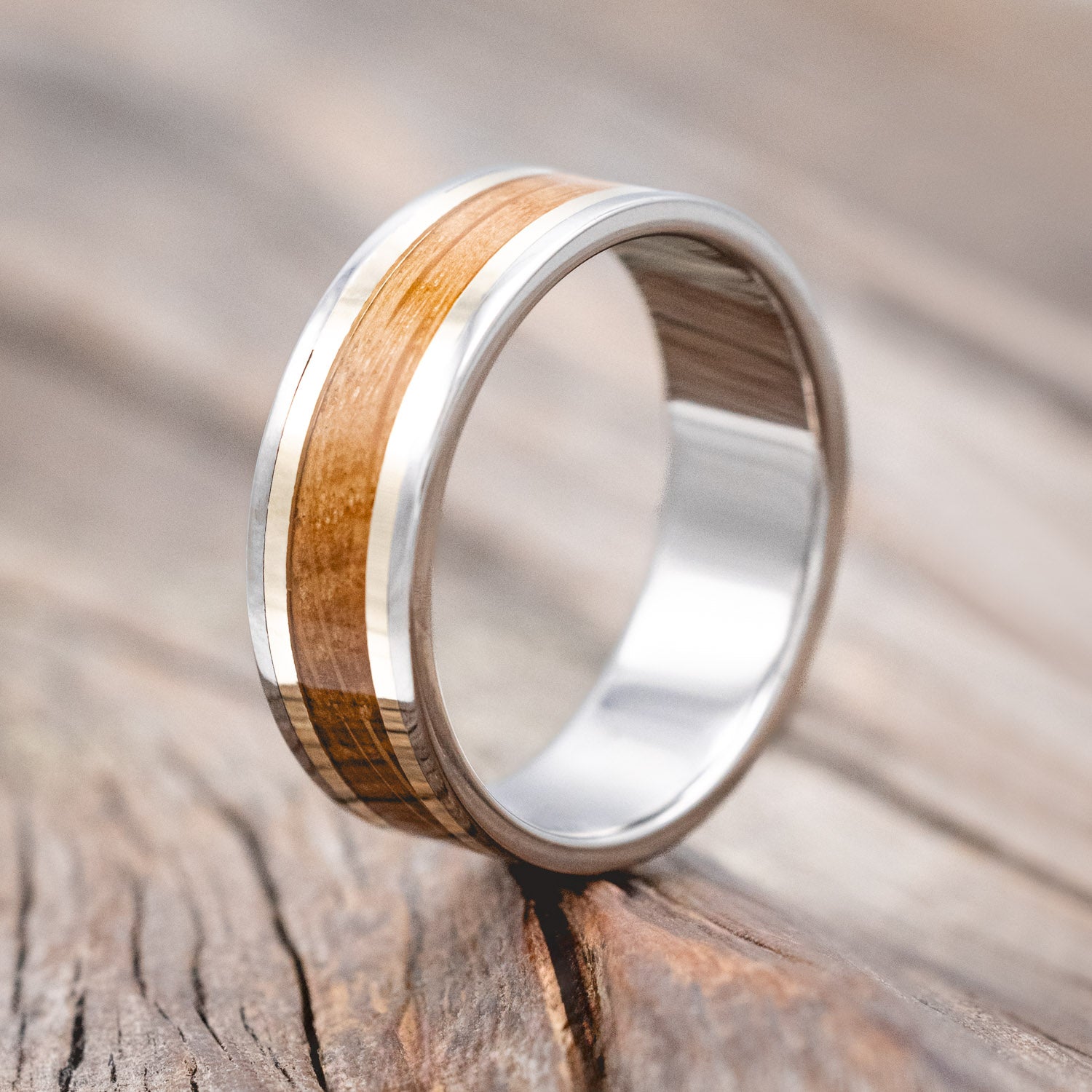"HOLLIS" - 14K GOLD INLAYS WEDDING RING-Staghead Designs