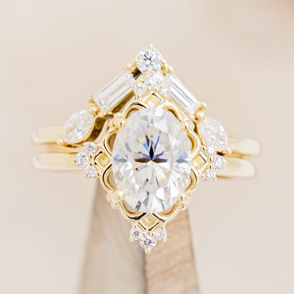 "TREVA" - OVAL MOISSANITE ENGAGEMENT RING WITH DIAMOND ACCENTS & "MELODY" TRACER-1