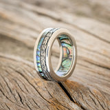 "TRITON" - WAVE ENGRAVED WEDDING BAND WITH PAUA SHELL INLAY & LINING-1