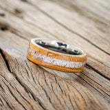 "CANYON" - WHISKEY BARREL OAK & ANTLER WEDDING BAND - READY TO SHIP-5