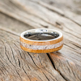 "CANYON" - WHISKEY BARREL OAK & ANTLER WEDDING BAND - READY TO SHIP-6