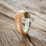 "CANYON" - WHISKEY BARREL OAK & ANTLER WEDDING BAND - READY TO SHIP-4