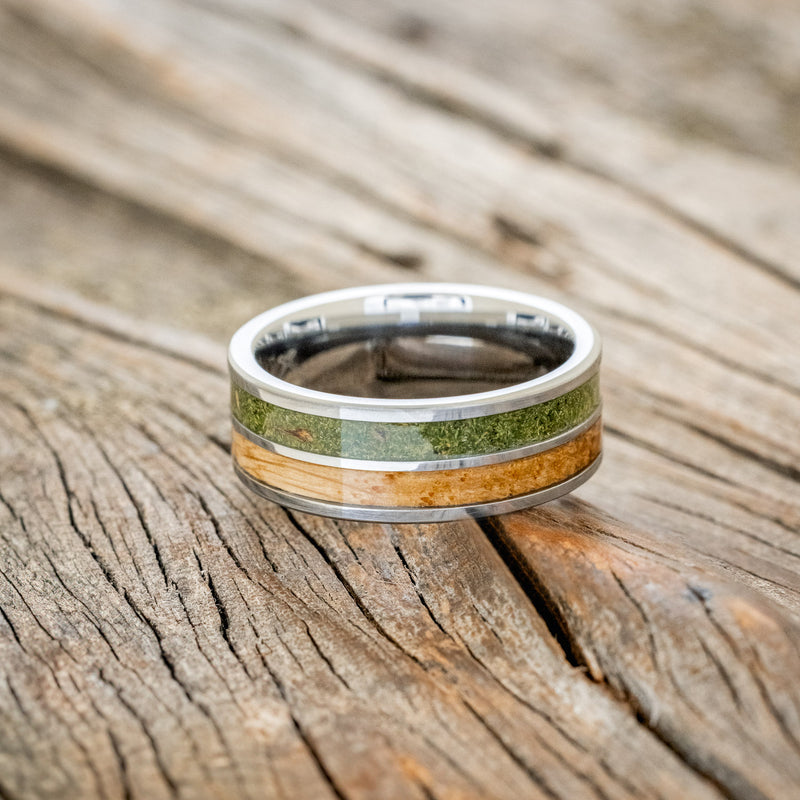 "DYAD" - MOSS & WHISKEY BARREL OAK WEDDING BAND