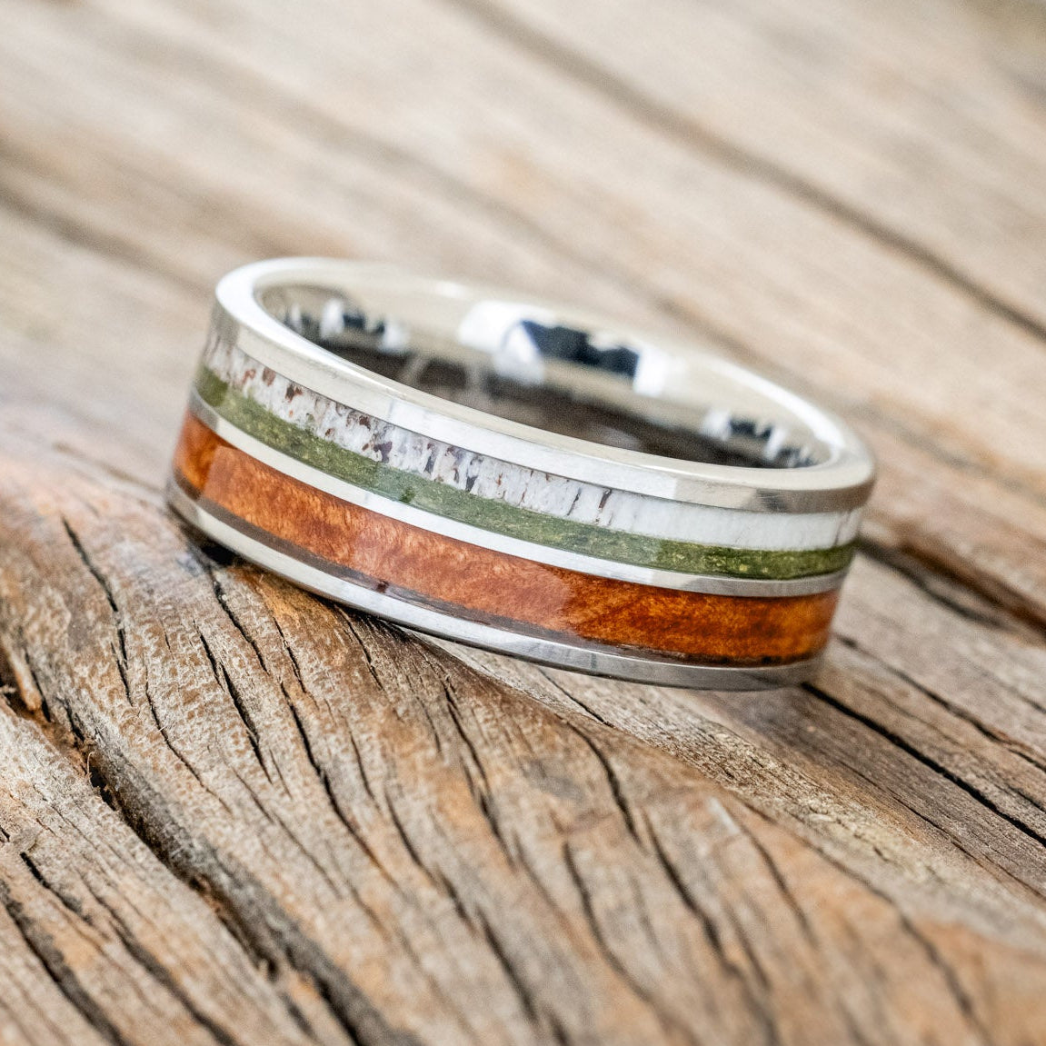 "DYAD" - REDWOOD, ANTLER & MOSS WEDDING BAND-5