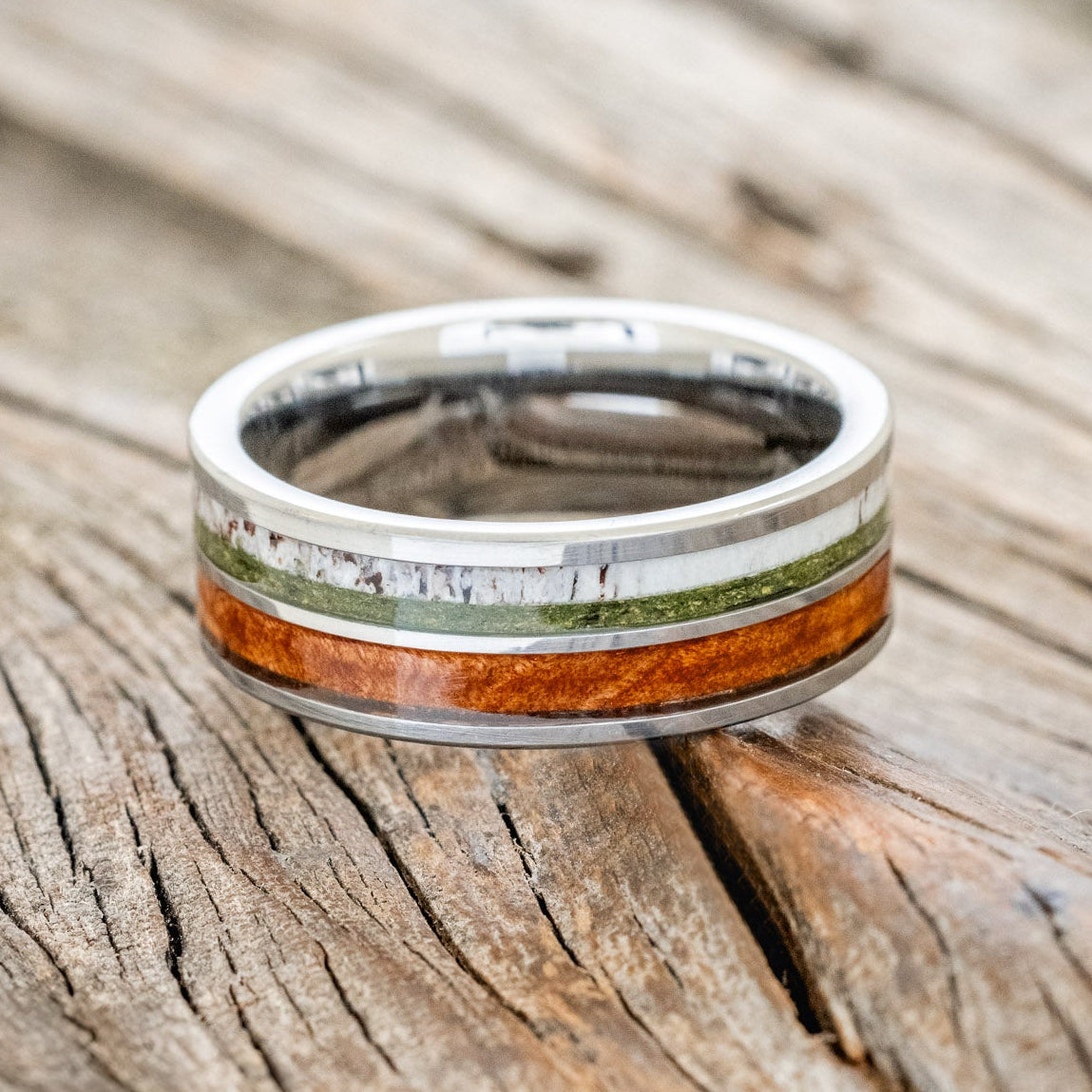 "DYAD" - REDWOOD, ANTLER & MOSS WEDDING BAND-6