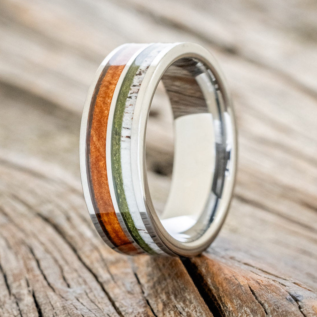 "DYAD" - REDWOOD, ANTLER & MOSS WEDDING BAND-4