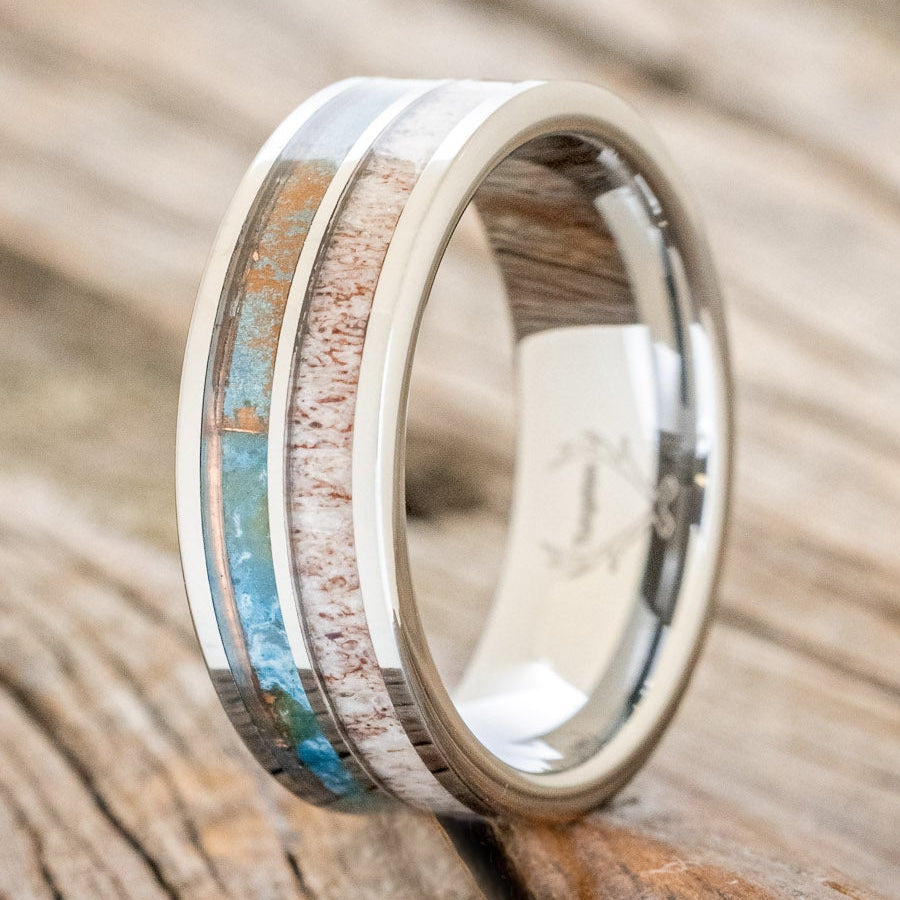 "DYAD" - PATINA COPPER & ANTLER WEDDING BAND - READY TO SHIP-5