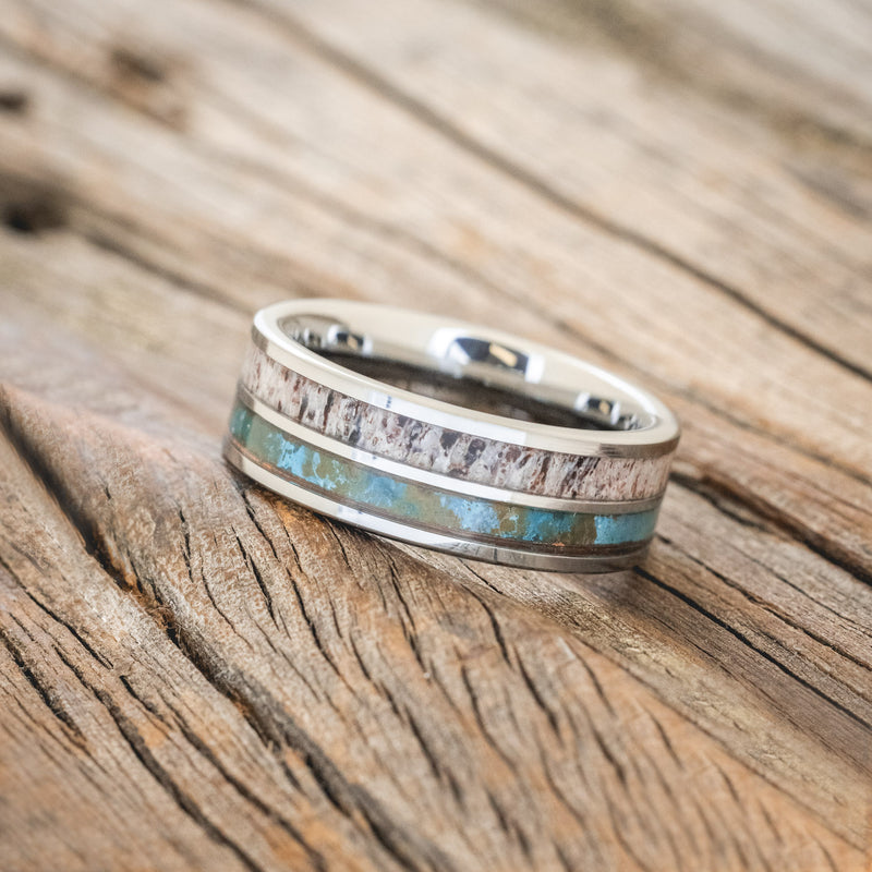 "DYAD" - PATINA COPPER & ANTLER WEDDING BAND - READY TO SHIP-6