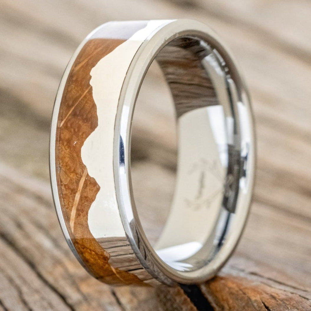 "HELIOS" - WHISKEY BARREL OAK & SILVER MOUNTAIN RANGE WEDDING BAND-4