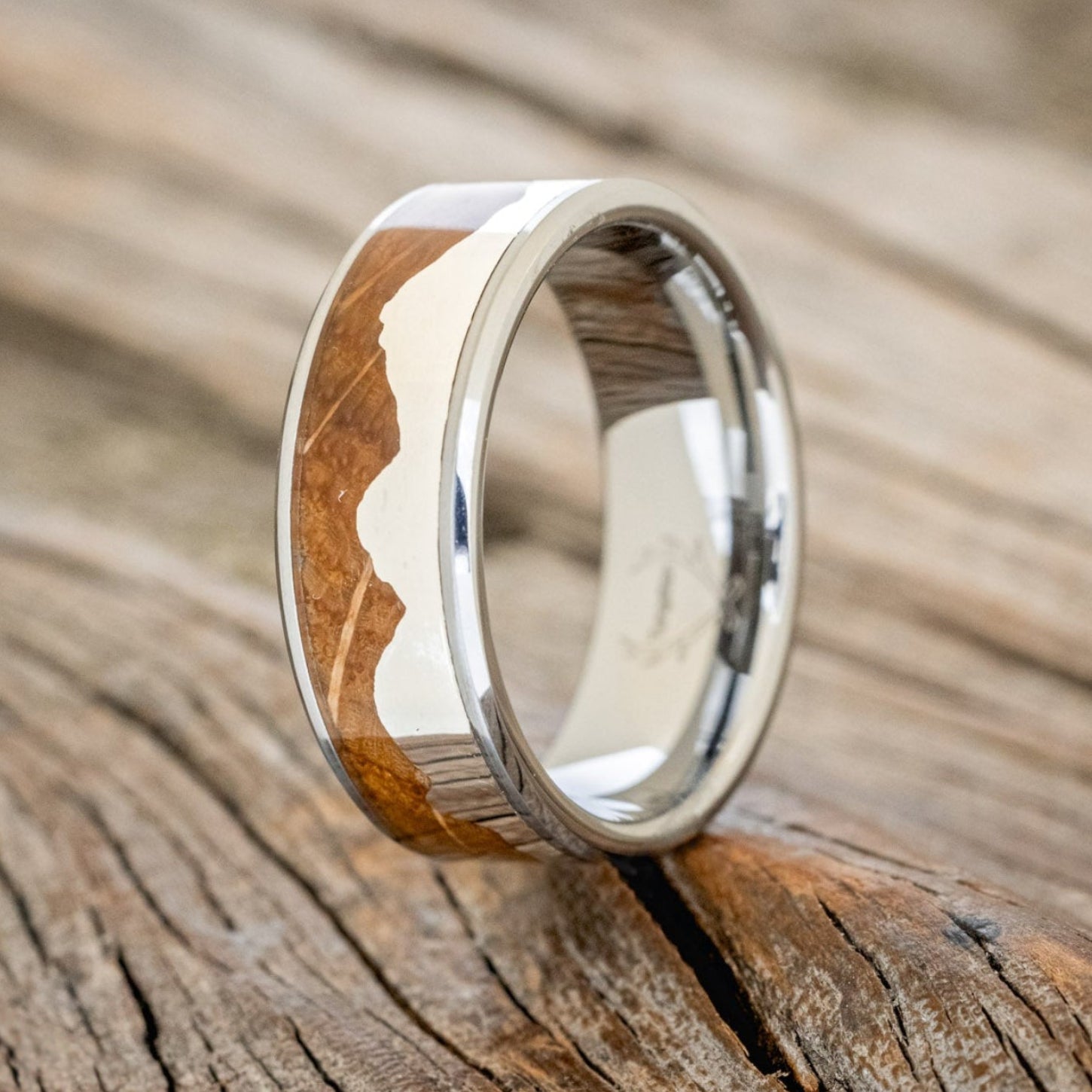 "HELIOS" - WHISKEY BARREL OAK & SILVER MOUNTAIN RANGE WEDDING BAND-4