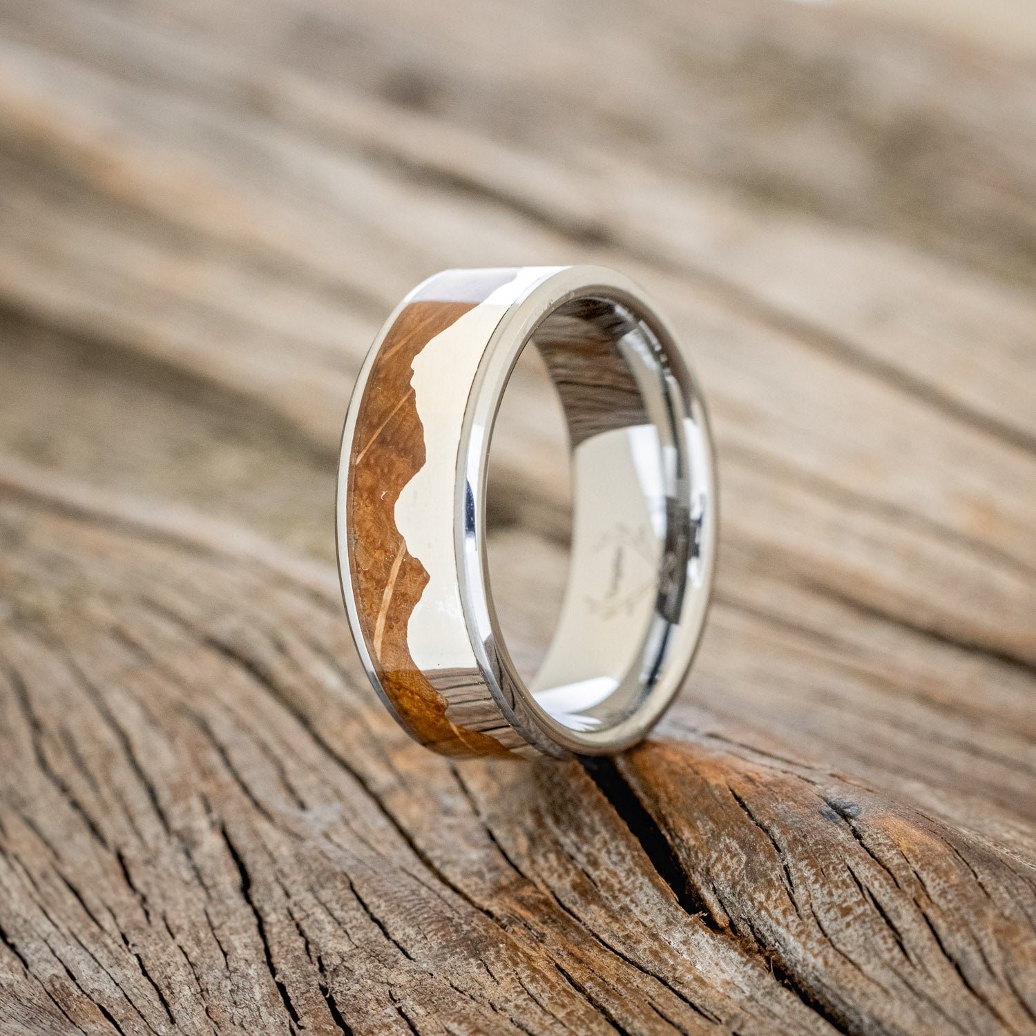 "HELIOS" - WHISKEY BARREL OAK & SILVER MOUNTAIN RANGE WEDDING BAND-4