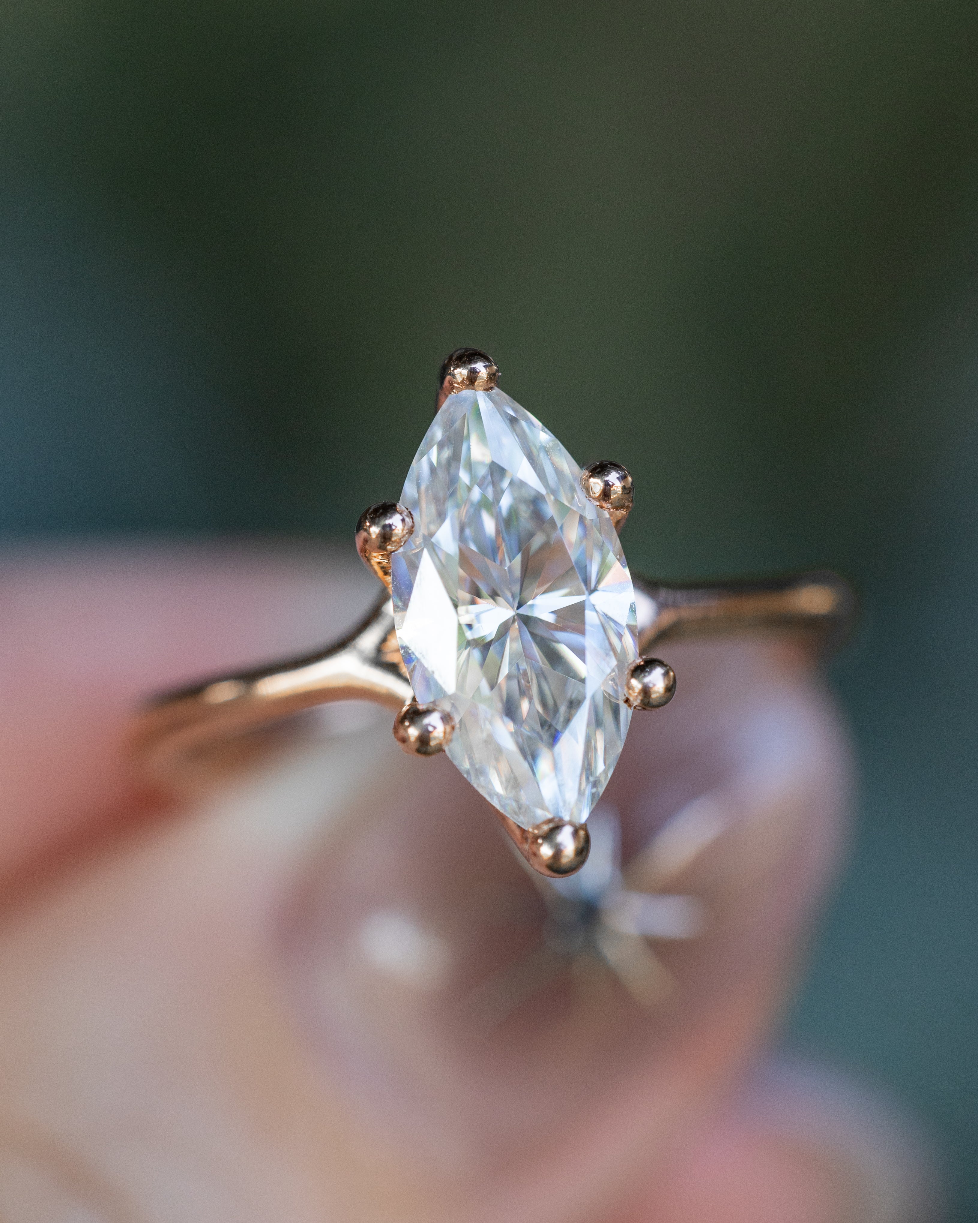 "TULIP" - 2CT MARQUISE MOISSANITE SOLITAIRE ENGAGEMENT RING - 14K ROSE GOLD - SIZE 6 3/4-Staghead Designs
