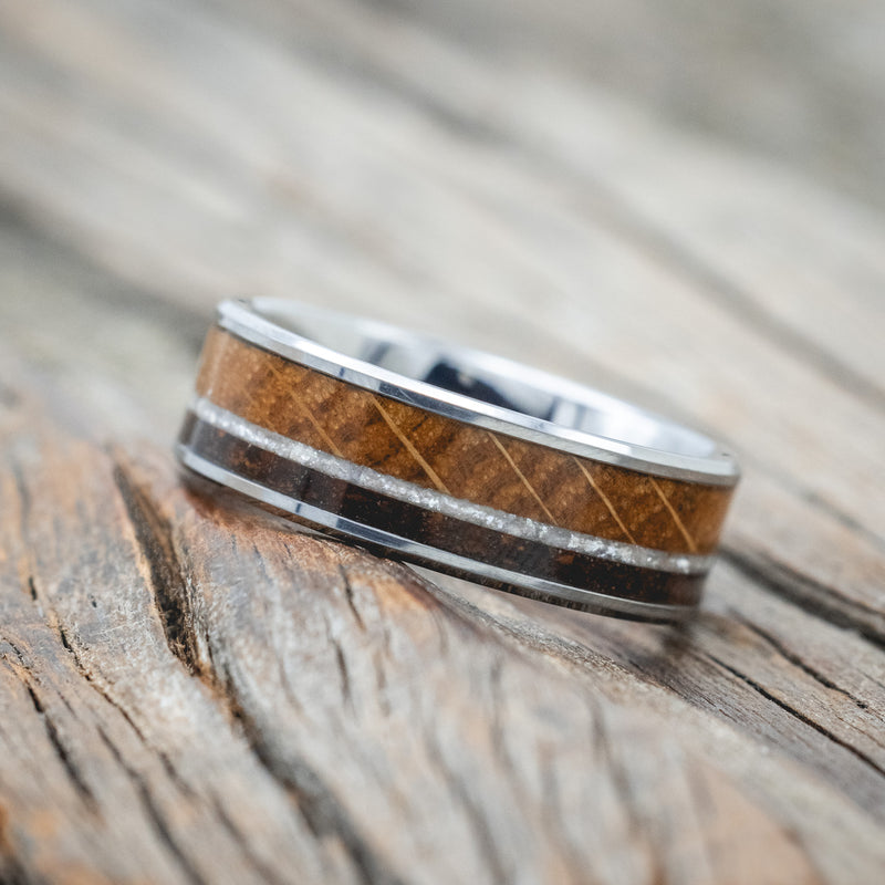 "RAINIER" - DIAMOND DUST, WHISKEY BARREL & COFFEE INLAY WEDDING BAND-Staghead Designs