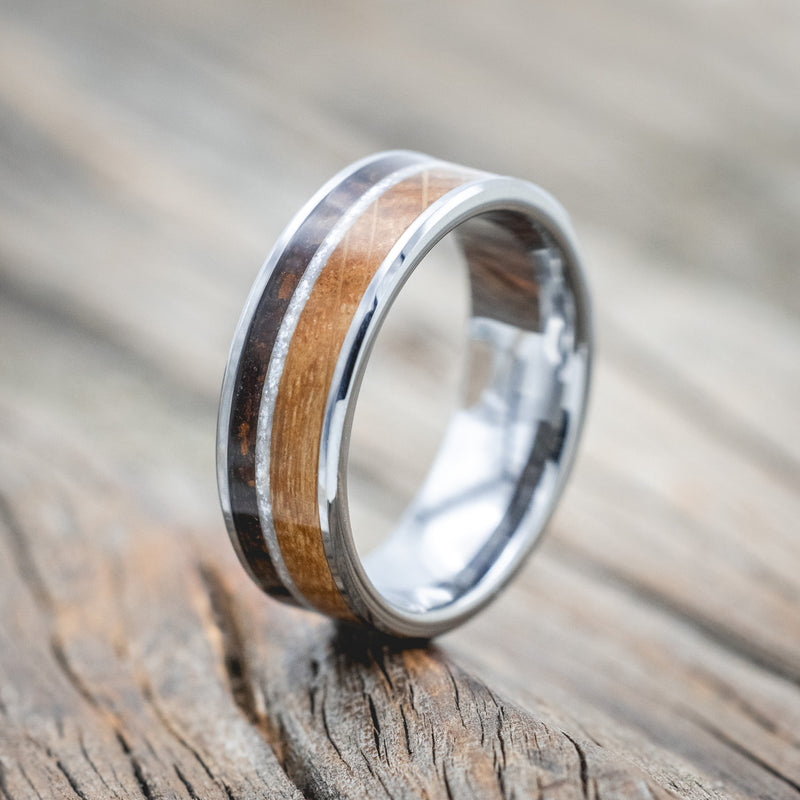 "RAINIER" - DIAMOND DUST, WHISKEY BARREL & COFFEE INLAY WEDDING BAND-Staghead Designs