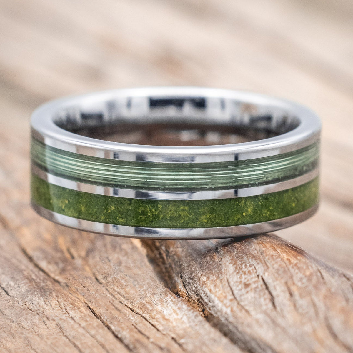 "DYAD" - MOSS & FISHING LINE WEDDING BAND-Staghead Designs