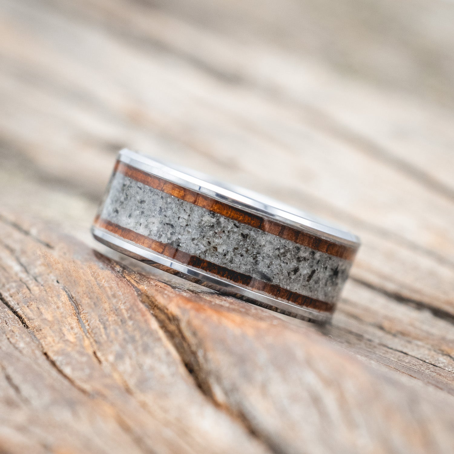 "HOLLIS" - MOONSTONE & KOA WOOD WEDDING BAND-Staghead Designs