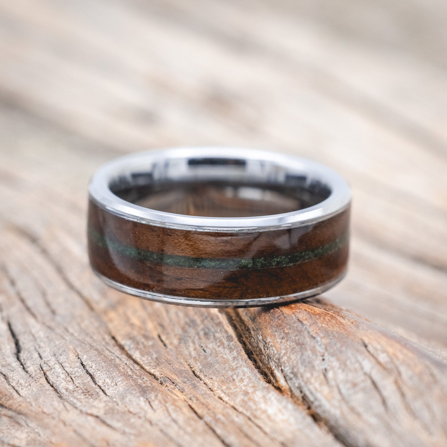 "RAINIER" - WALNUT WOOD & MOSS WEDDING BAND-Staghead Designs