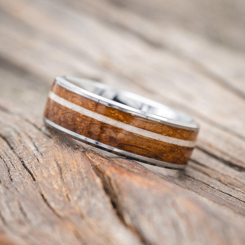 "RAINIER" - WHISKEY BARREL & OFFSET GRANITE WEDDING BAND-Staghead Designs