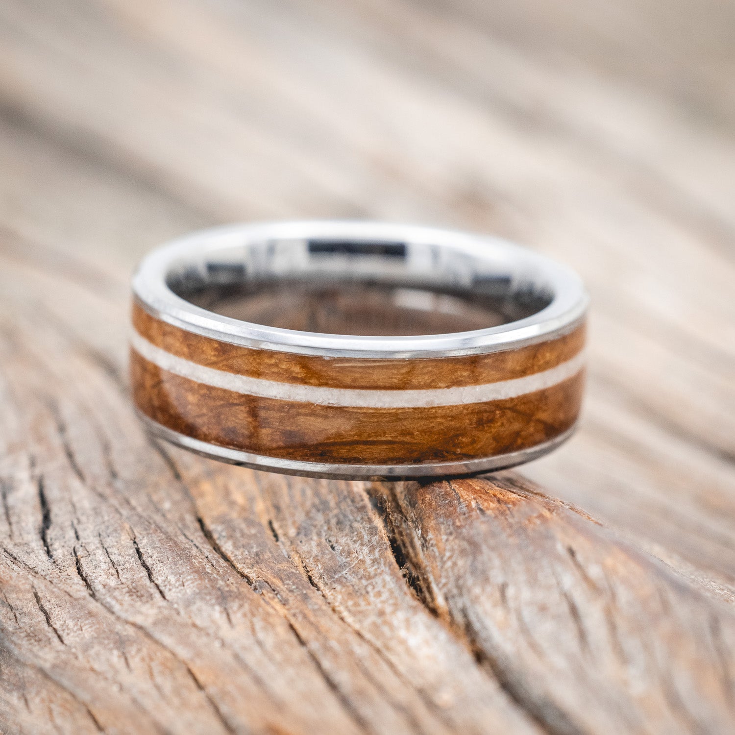 "RAINIER" - WHISKEY BARREL & OFFSET GRANITE WEDDING BAND - READY TO SHIP-Staghead Designs