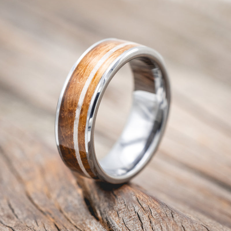 "RAINIER" - WHISKEY BARREL & OFFSET GRANITE WEDDING BAND-Staghead Designs