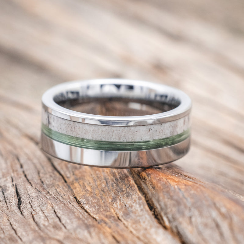 "TANNER" - CLEAR FISHING LINE & ANTLER WEDDING BAND