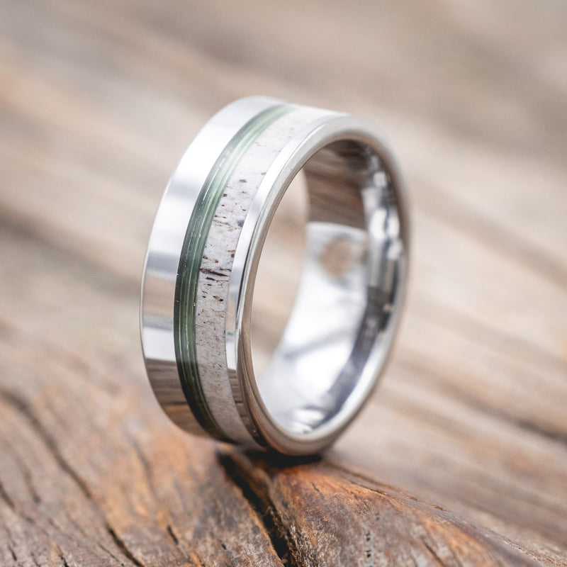 "TANNER" - CLEAR FISHING LINE & ANTLER WEDDING BAND