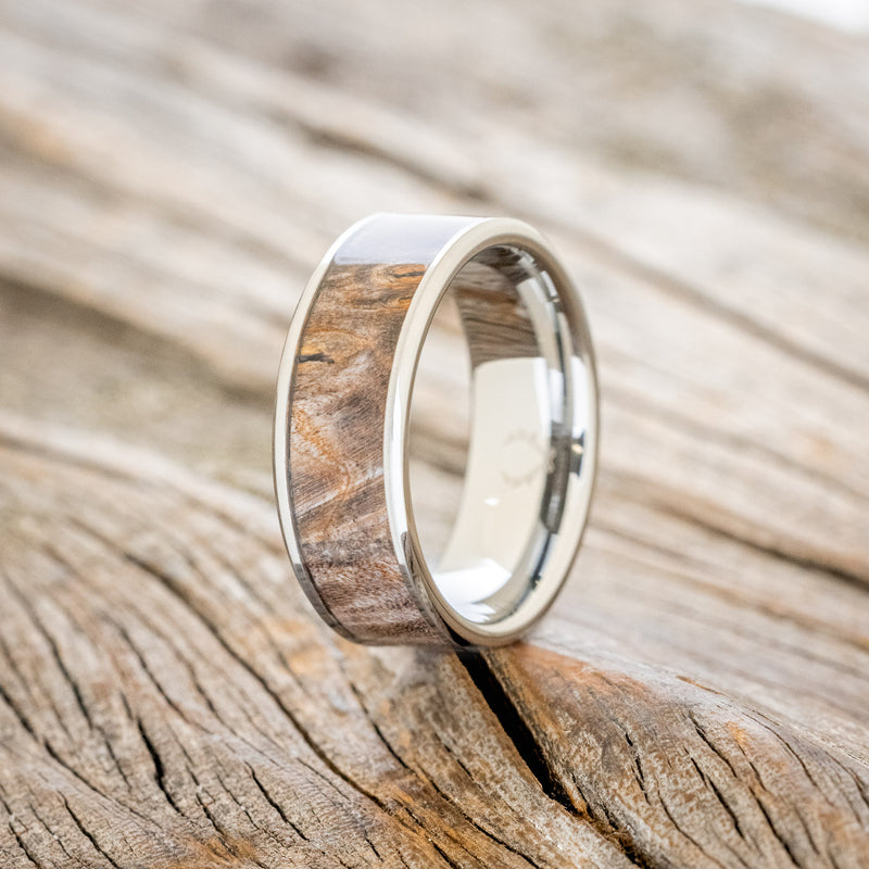The Americano | Men's Weathered Maple Wood Wedding Band with Coffee & Metal Inlays | Rustic and Main