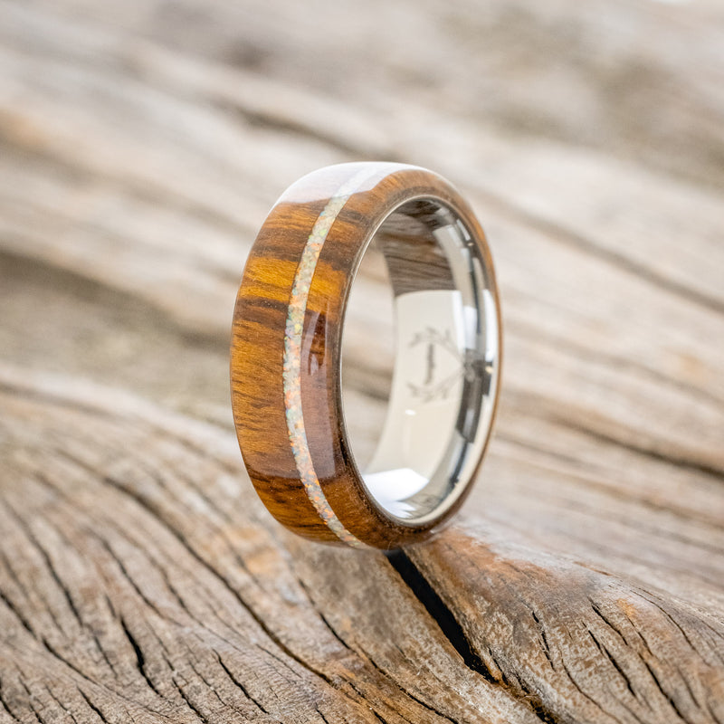 "REMMY" - IRONWOOD & FIRE & ICE OPAL INLAY WEDDING RING-4