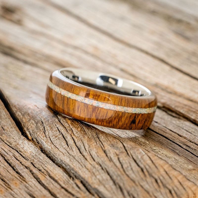 "REMMY" - IRONWOOD & FIRE & ICE OPAL INLAY WEDDING RING-5