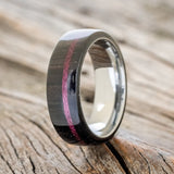 "REMMY" - EBONY WOOD WEDDING BAND WITH A PURPLE HEART WOOD INLAY-1