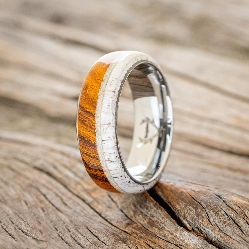 "REMMY" - IRONWOOD, ANTLER & FIRE & ICE OPAL WEDDING RING-1