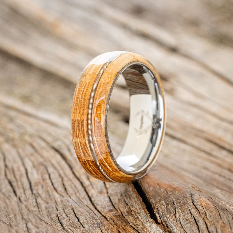 "REMMY" - WHISKEY BARREL OAK & GUITAR STRING INLAY WEDDING BAND