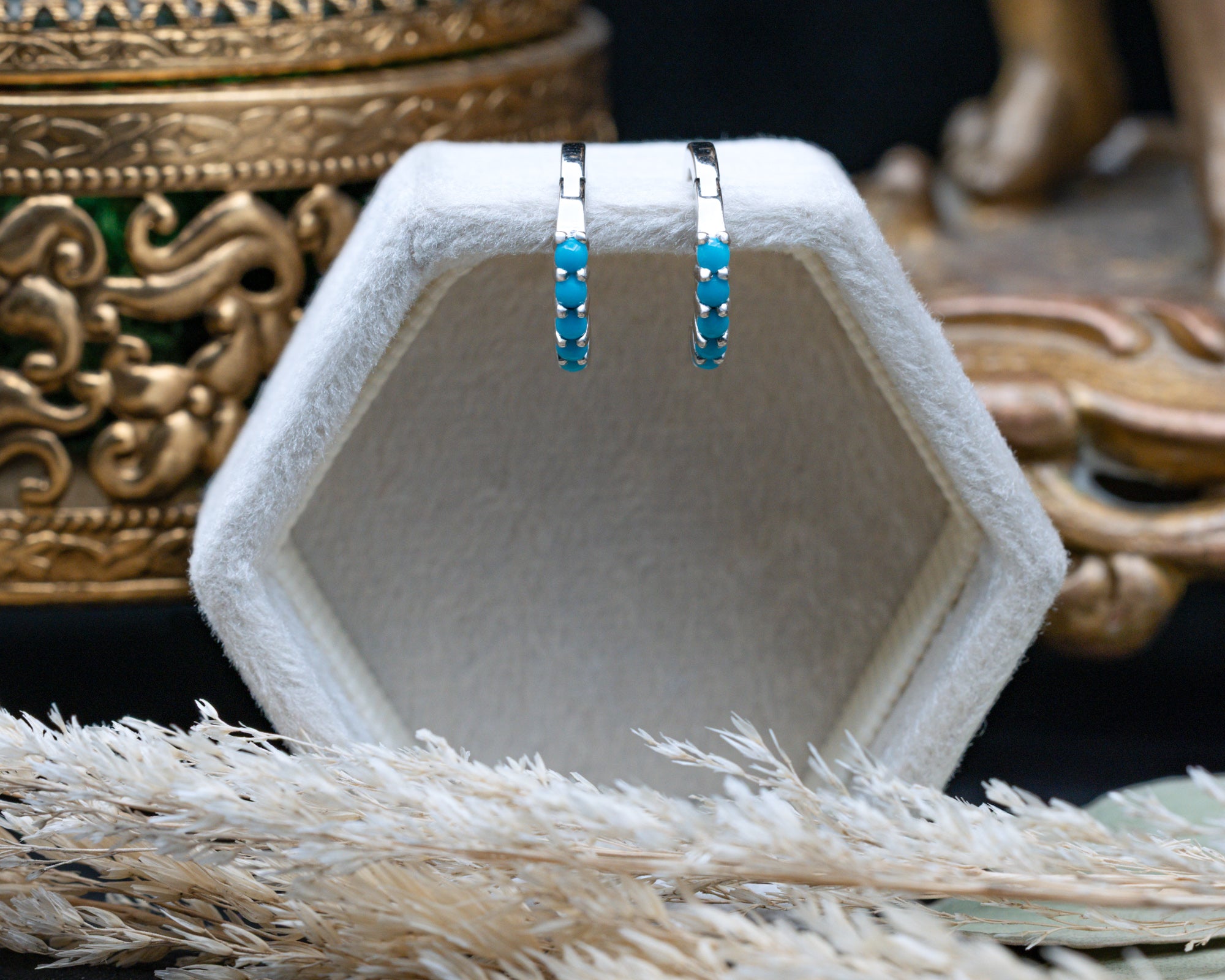 TURQUOISE HUGGIE HOOP EARRINGS-Staghead Designs