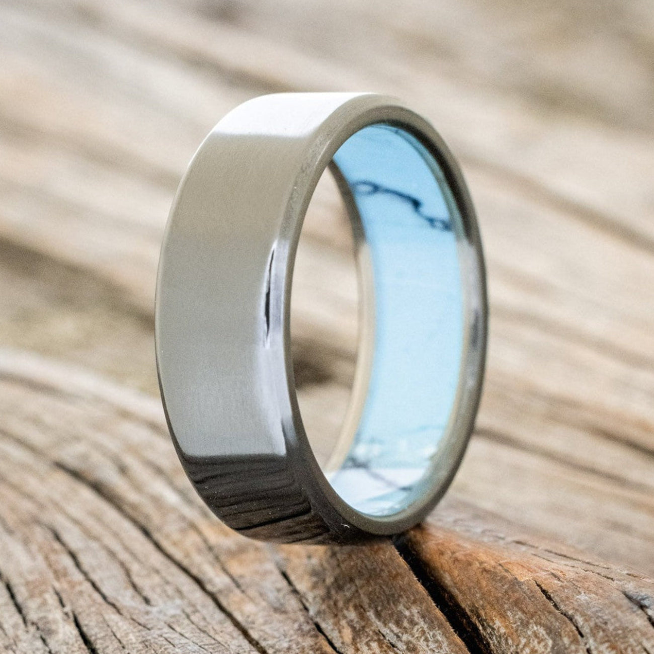 TURQUOISE & BLACK MATRIX TRUSTONE LINED WEDDING BAND-1