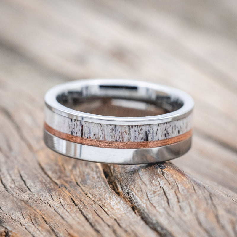 "TANNER" - ELK ANTLER & POWDERED COPPER WEDDING BAND - READY TO SHIP-Staghead Designs