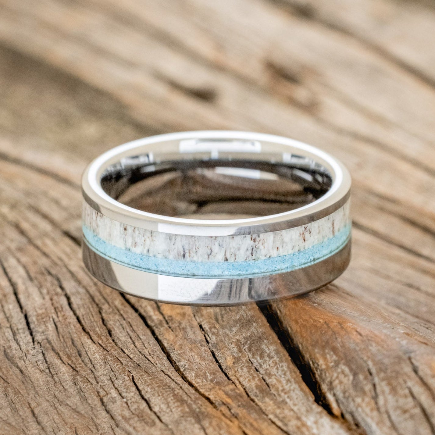 "TANNER" - TURQUOISE & ANTLER WEDDING RING-6