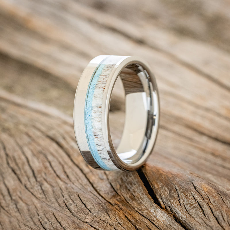 "TANNER" - TURQUOISE & ANTLER WEDDING RING - READY TO SHIP-4